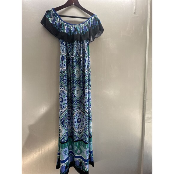 Lapogee dress Women’s Size M Floral Off The Shoulder Ruffle Maxi Sun Dress - Picture 1 of 12